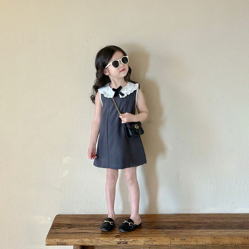 2024女童夏季小众复古木耳边娃娃领蝴蝶结无袖连衣裙法式公主裙潮,童装/婴儿装/亲子装,连衣裙,淘宝优惠券,粉丝福利购,淘宝优惠卷