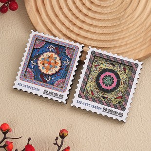 敦煌莫高窟三兔藻井冰箱贴立体莲花飞天壁画木制邮票博物馆文创礼