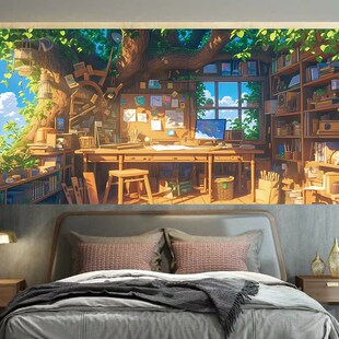 藏在树叶下的温馨小窝背景布床头卧室客厅装饰挂布墙布挂毯画布