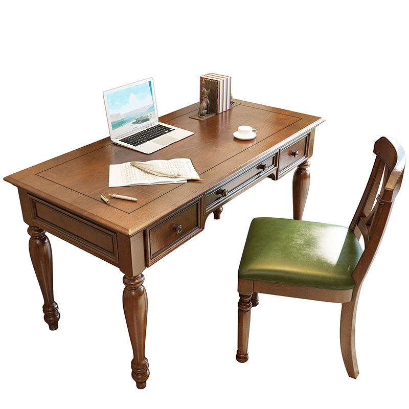 美式乡村实木书桌椅白蜡木儿童书桌书架组合双人一体电脑桌办公桌