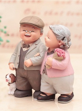 恩爱老人物摆件家居装饰工艺品客厅酒柜摆设闺蜜新婚礼品结婚礼物