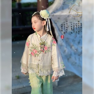 女童汉服套装2024秋季新款儿童秋装新中式长袖上衣裤子国风两件套