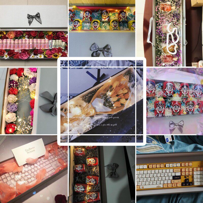 加长礼品盒大号生日鲜花礼盒 枪炮玫瑰花包装盒 灰色长方形鲜花盒