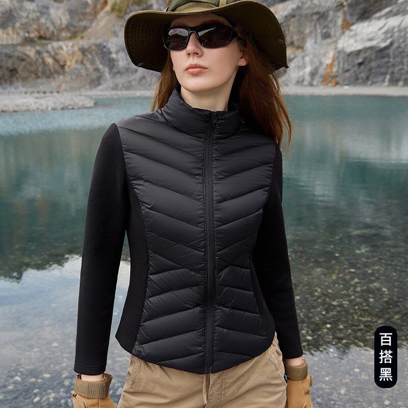 大鹅立领修身显瘦户外羽绒服女士保暖上衣秋冬加厚弹簧绒短款外套