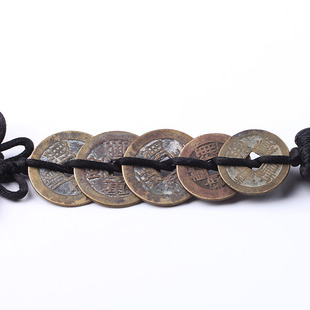 清朝真品五帝钱铜古钱六帝钱真品白玉葫芦挂件黑绳黑流苏