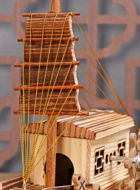 中国复古风格木质渔船小船儿一帆顺风办公室装饰品创意八音盒摆件