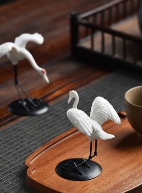 陶瓷仙鹤小摆件白鹤丹顶鹤微景观鱼缸造景装饰品客厅酒柜创意摆设