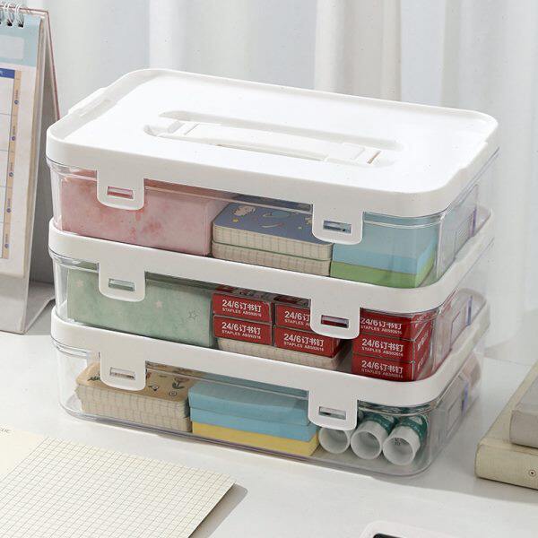 桌面文具收纳盒高级感手提多功能透明大容量塑料小学生铅笔收纳盒