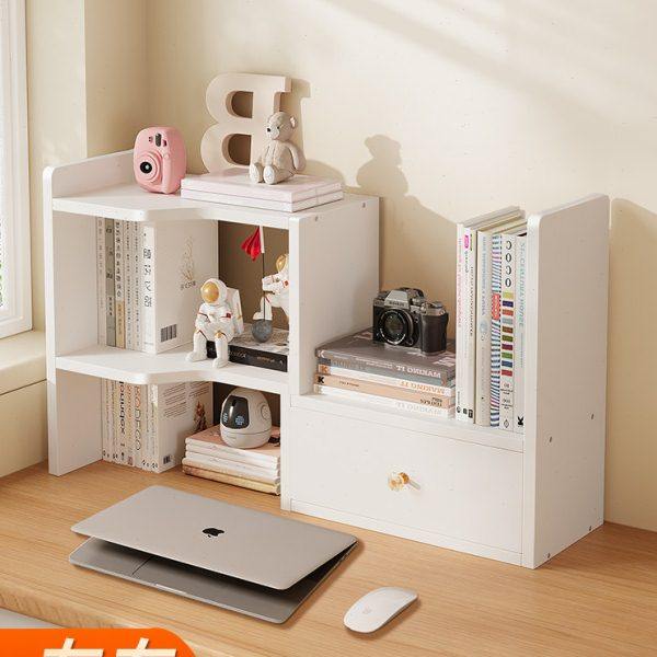 桌面上伸缩式书架简易落地家用收纳置物架木制多功能办公室整理架