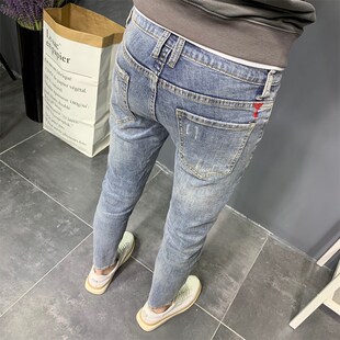 新塘牛仔裤男款修身小脚裤子广州新款春季弹力休闲九分男装牛子裤