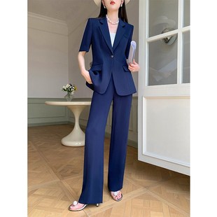 夏天西装套装女薄款短袖高级感时尚气质阔腿裤职业休闲小西服外套