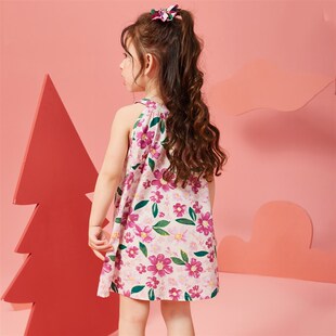 ASKjunior女童大花满印背心连衣裙2024夏季小童儿童吊带碎花裙