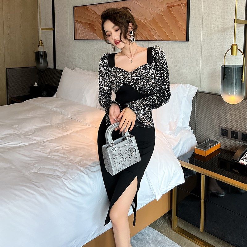 年会气质黑色礼服宴会礼裙女高级感主持人轻奢小众名媛艺考连衣裙