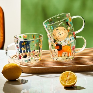 高硼硅玻璃杯带刻度牛奶杯儿童早餐杯子家用水杯大容量果汁杯