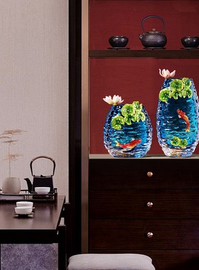 轻奢琉璃花瓶摆件高级感水晶玻璃客厅玄关电视酒柜高档乔迁装饰品