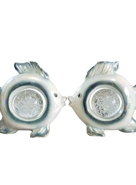 创意摆件陶瓷接吻鱼情侣礼物结婚复古水晶球母亲节亲吻鱼工艺家居