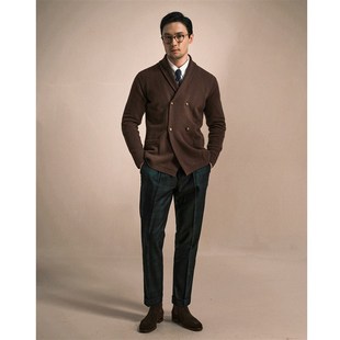 秋冬复古绅士常春藤IVY青果领双排金扣毛衣美利奴羊毛针织开衫