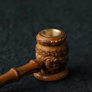 精品纯手工制作天然满钉竹根小烟斗竹制老竹鞭烟袋锅烟嘴烟具把玩
