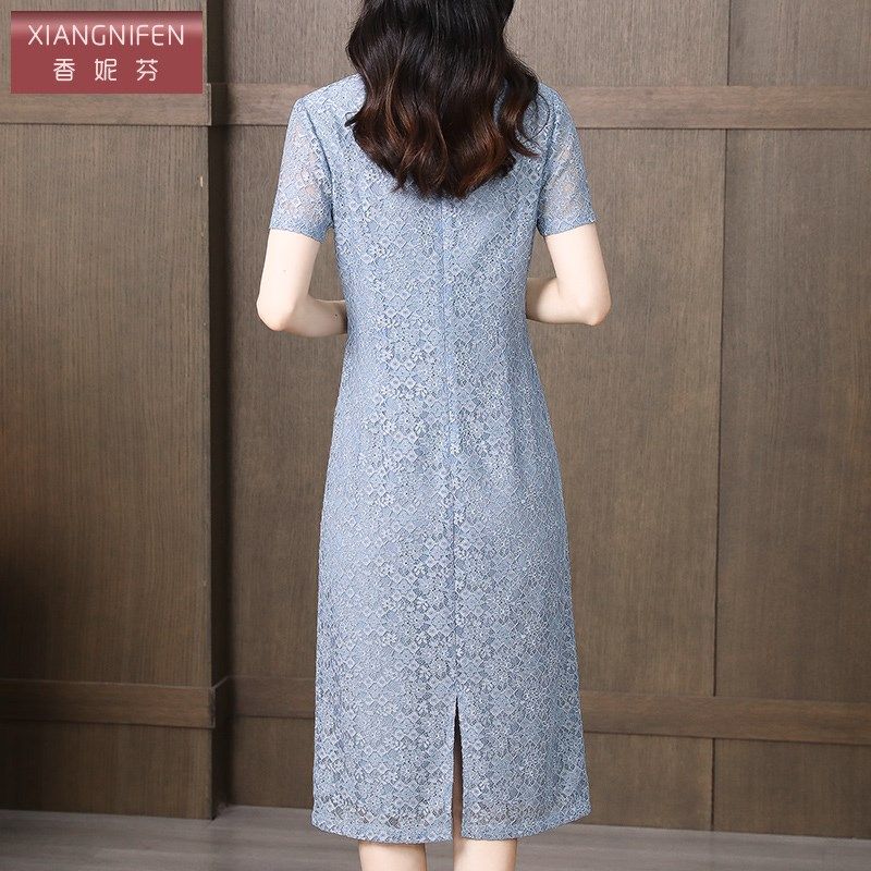 香妮芬高端改良旗袍高端蕾丝面料妈妈连衣裙高贵气质夏装2025新款