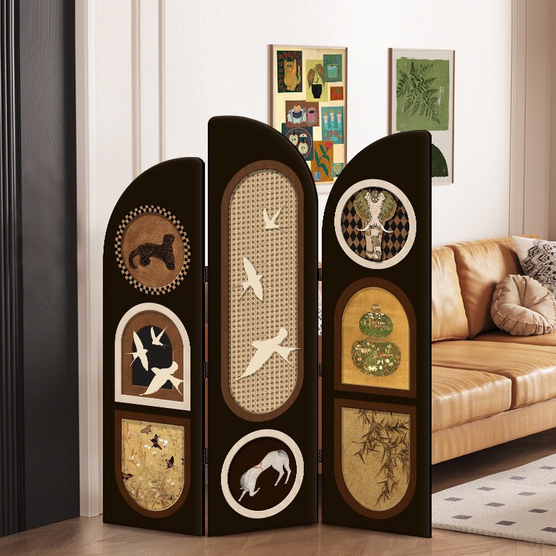 中古风客厅入户门玄关遮挡小屏风隔断覆古转角卧室家用可移动折叠