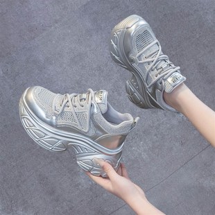 厚底单网鞋 9cm内增高女鞋 新款 女2025秋季 女透气网面 小个子老爹鞋