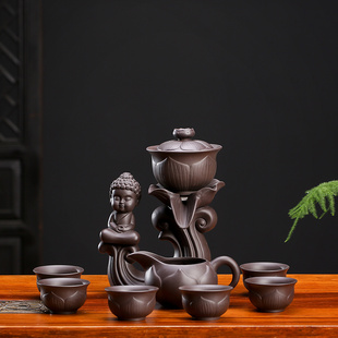 懒人功夫泡茶盖碗个性 紫砂半自动茶具套装 家用泡茶神器茶具配件