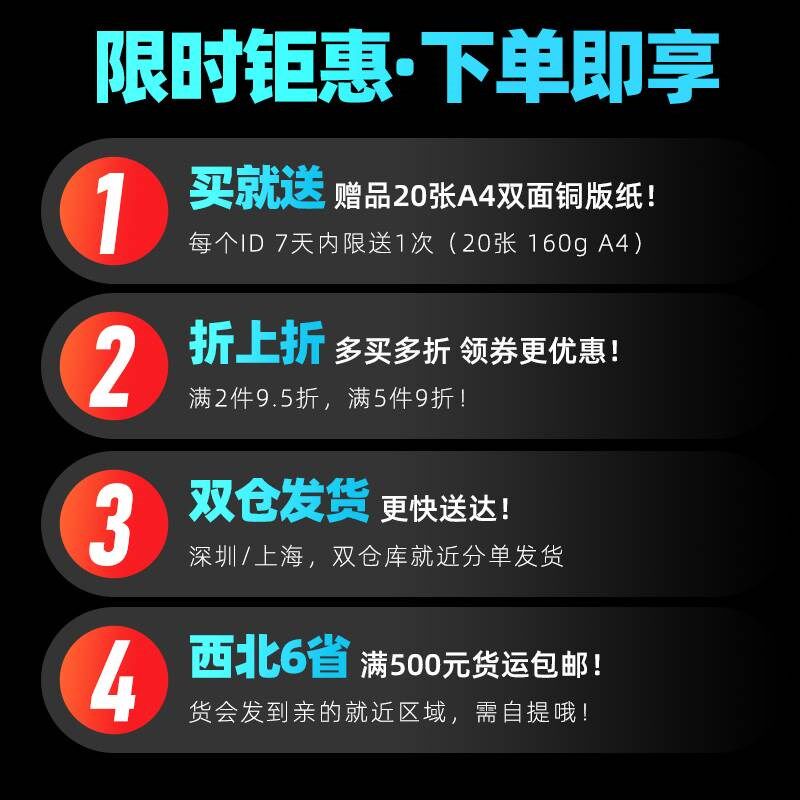 新款铜版纸a4打印双面a3光面高光彩色印刷名片纸200克300g相片纸