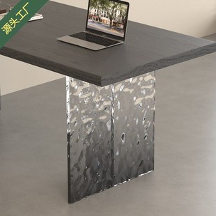 水波纹T字型亚克力桌腿餐桌支架定制渐变黑一字型悬浮支撑脚透明