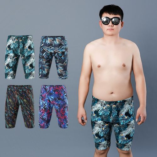 新款五分长款男士泳裤 胖人加肥加大码男士专业游泳裤加大号温泉