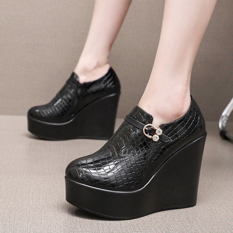 漆皮深口高坡跟鞋女防水台厚底模特走秀鞋水钻侧拉链皮鞋加绒单鞋,女鞋,深口单鞋,淘宝优惠券,粉丝福利购,淘宝优惠卷