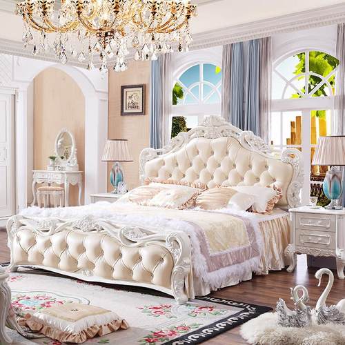 欧式床现代简约双人床皮尾床轻奢平尾床储物公主床简欧1.8米1.9米