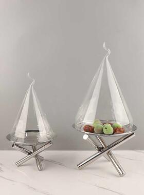 简约轻奢金属不锈钢水果盘摆件样板间家居餐桌点心蛋糕盘软装饰品