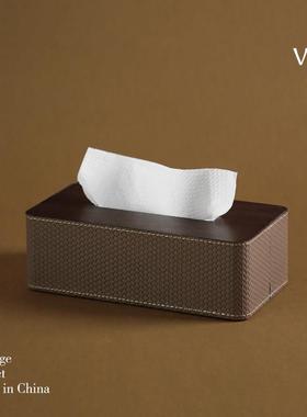 梵其轻奢高级感胡桃木皮质纸巾盒托盘摆件家居客厅餐厅桌面抽纸盒