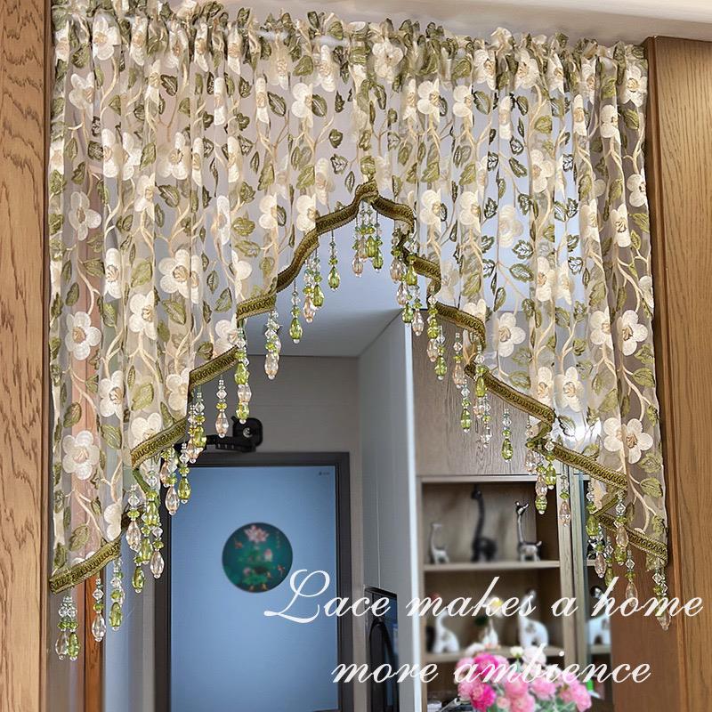 【法式刺绣】卧室门帘免打孔法式蕾丝纱帘玄关氛围感半截拱形门帘
