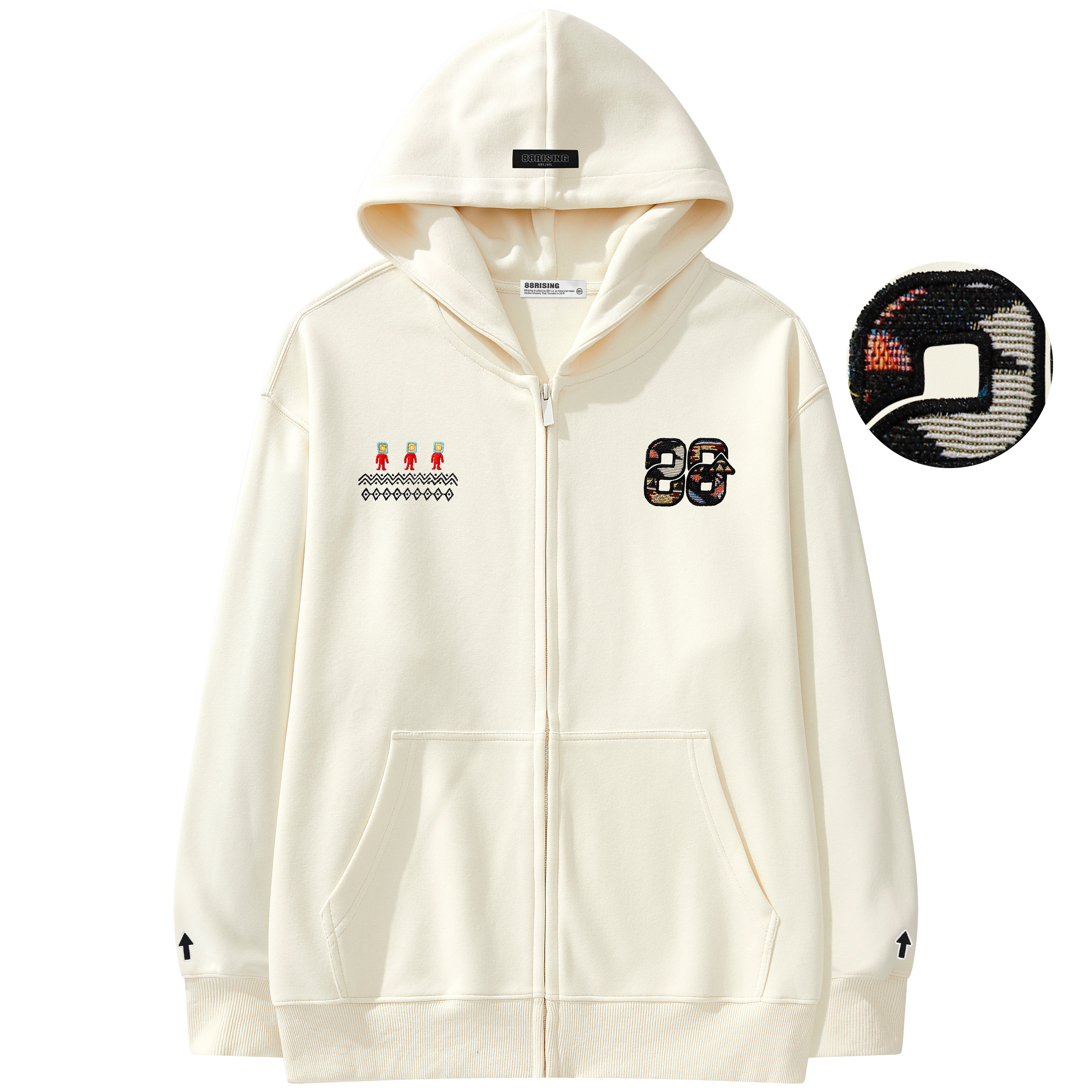 88rising刺绣开衫外套连帽卫衣