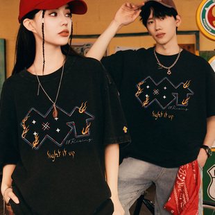 八八上升88rising 黑胶唱片 嘻哈街头火焰立体高端刺绣短袖T恤