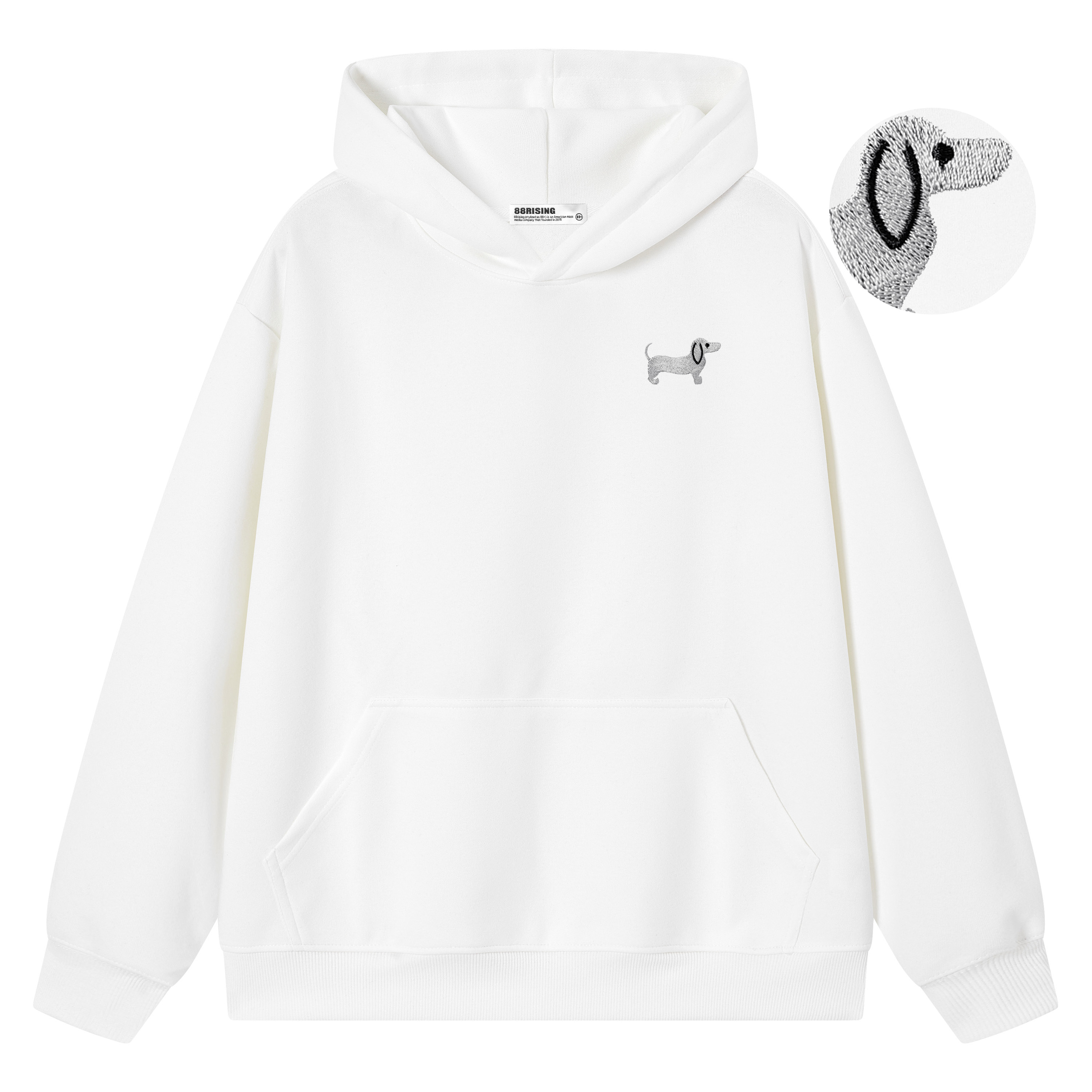 88rising刺绣腊肠狗纯色连帽卫衣