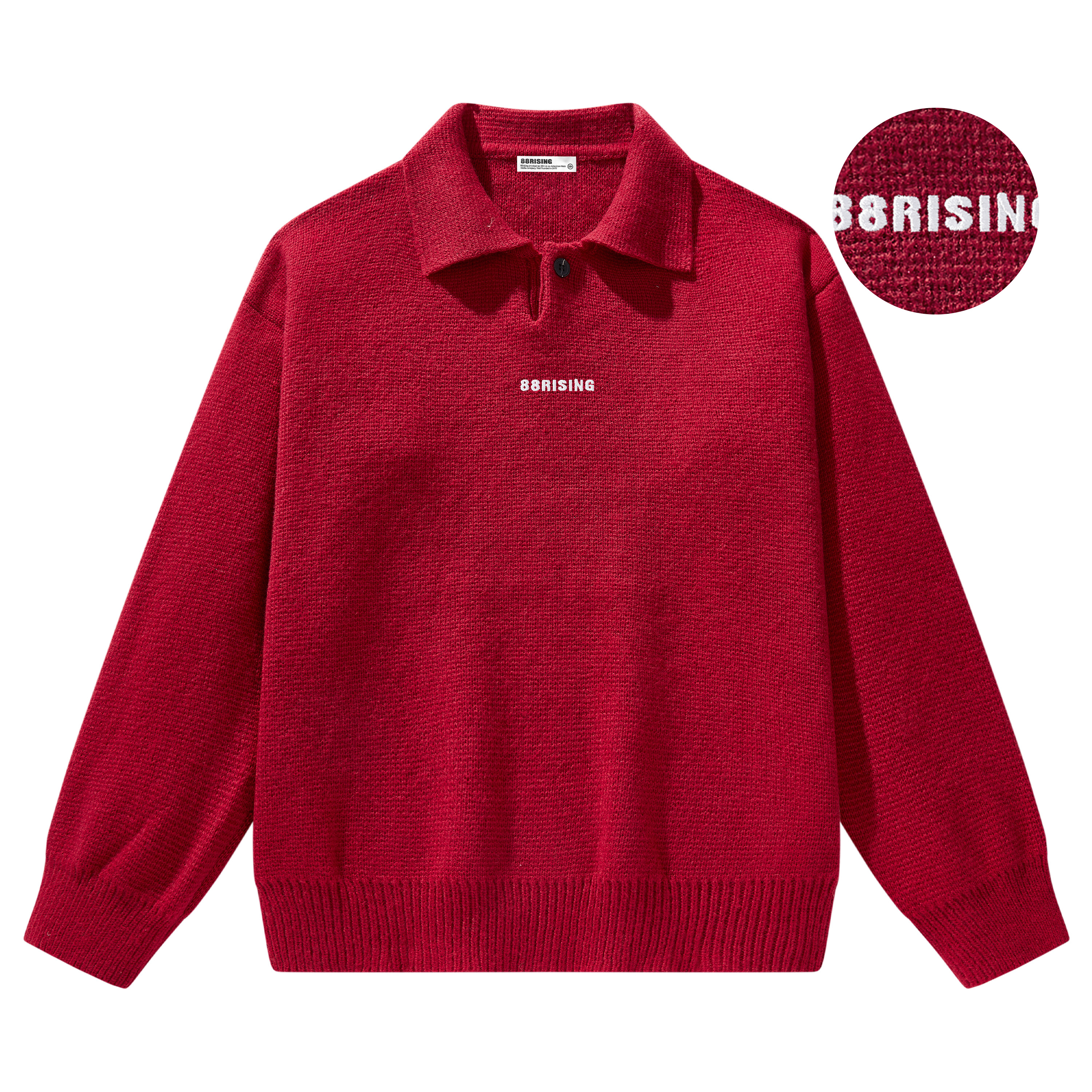 88rising新年红色百搭翻领毛衣