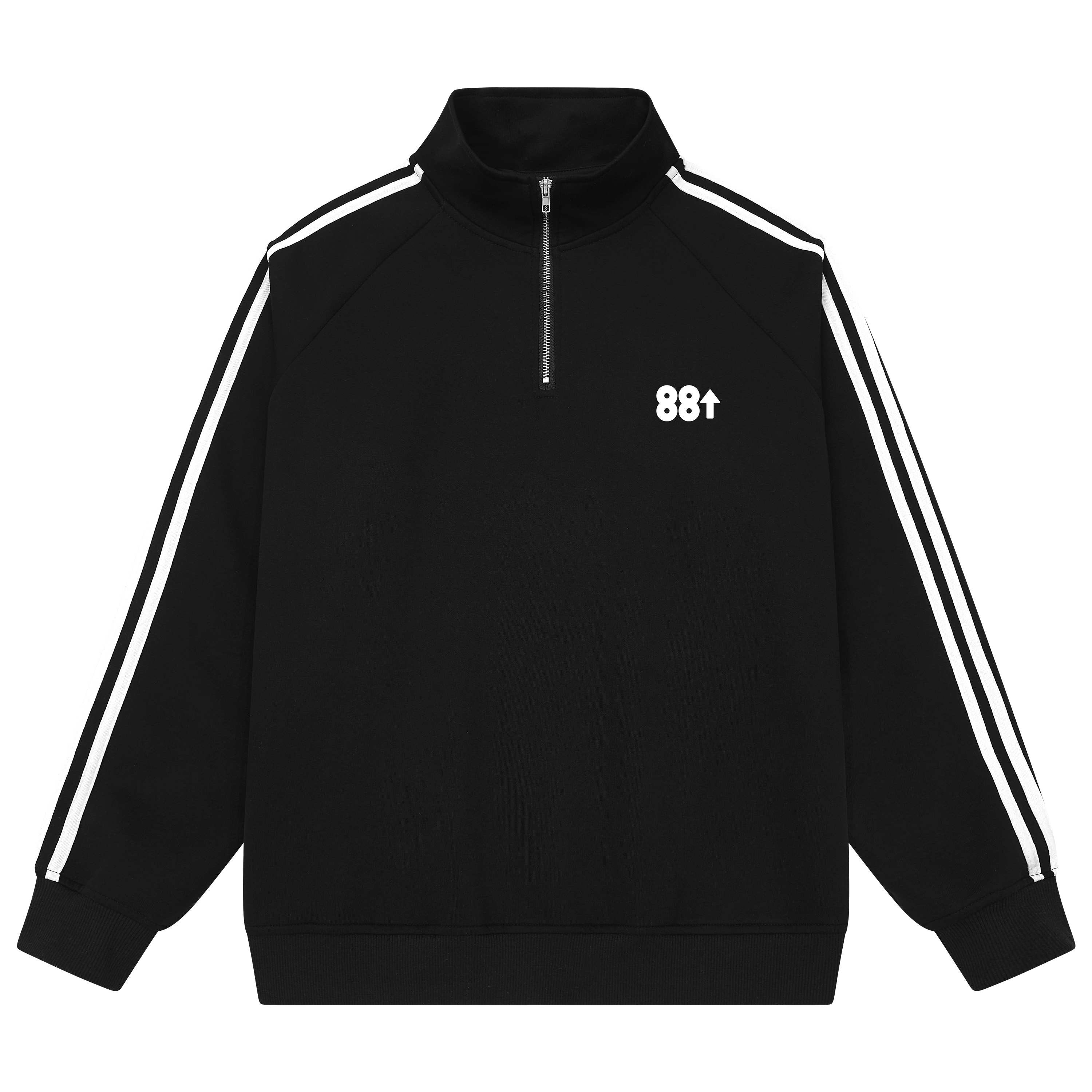 美式复古三条杠半拉链立领卫衣