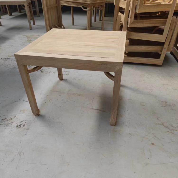 新中式茶桌椅组合白茬北榆木马蹄桌实木餐桌书桌简约整装家用茶台