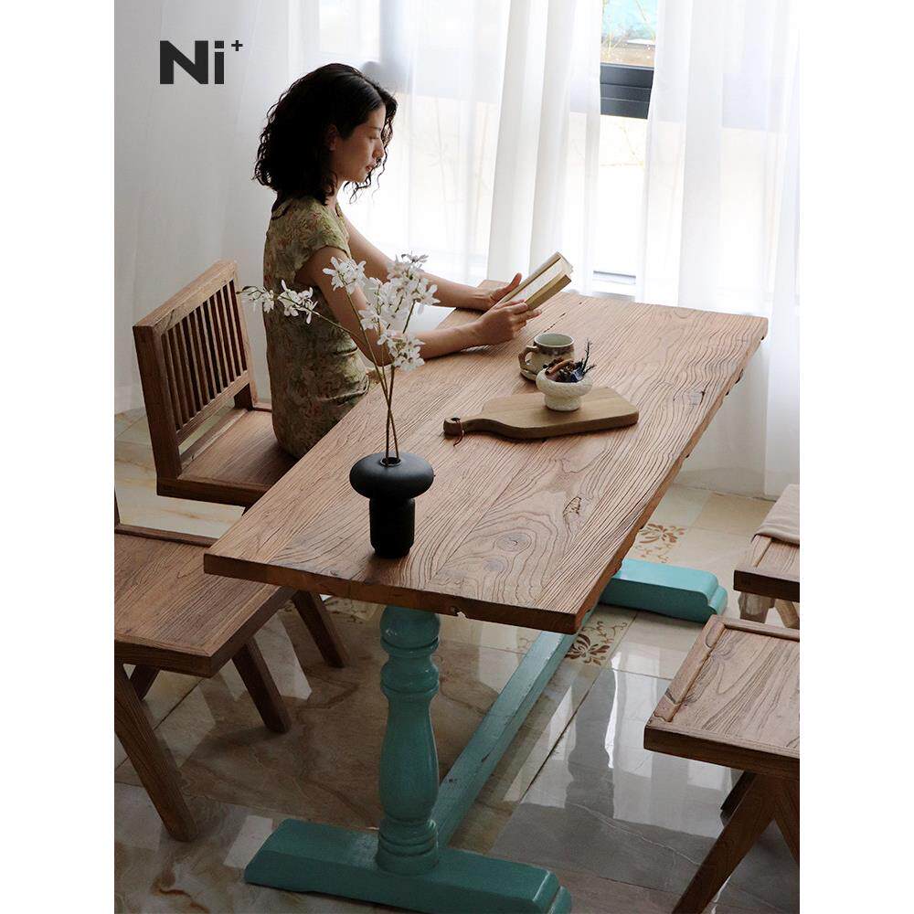 Ni尼家咖啡厅餐桌椅组合休息区卡座简约商用甜品店覆古实木桌子