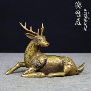 铜梅花鹿纯铜工艺品摆件雕塑卧鹿回头鹿风水摆件家居铜鹿装饰
