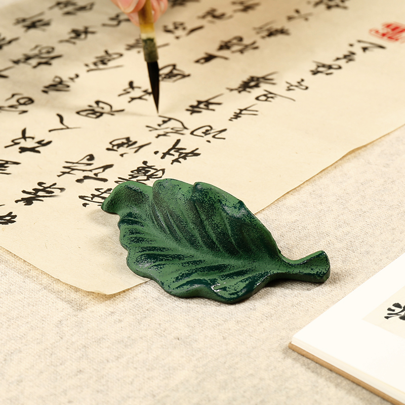 铸铁树叶笔架山 铁制笔搁镇尺简约把玩摆件压纸笔山镇纸文镇笔置