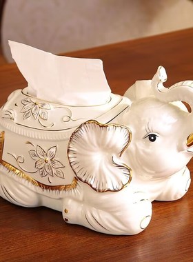 陶瓷大象玄关鞋柜钥匙收纳摆件欧式门口电视遥控器收纳盒客厅创意