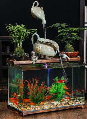 RHE招财流循环玻缸璃水金鱼家用懒人免换水生态加自循环过滤制氧