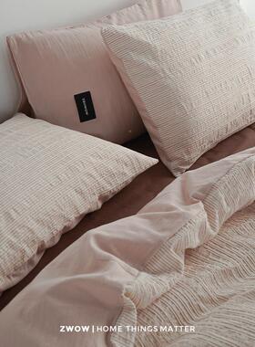卧zwow季体轻奢高级感侘寂风立提花XBE全棉条纹棕粉秋美拉德四件