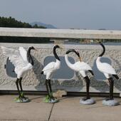 彷真仙鹤摆件户外花庭18院园林装 饰璃维雕塑工艺礼品纤摆饰玻园动