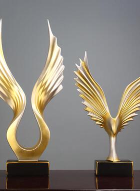 展金银色鹰翅摆客厅玄关书房书柜电视柜办大鹏公室桌面高档装饰件