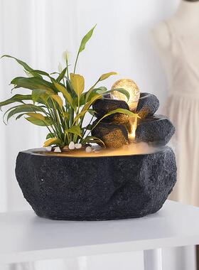 假流水加湿化景桌盆面喷泉OEN店铺居净家办公桌转运球流金聚山宝