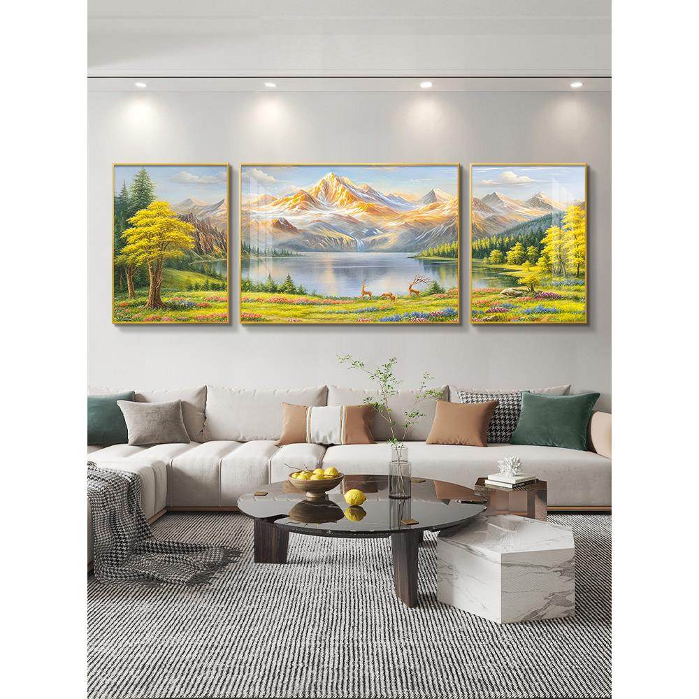 聚宝盆山水客厅装饰画2205新款奢高级感沙发背景墙壁挂画三联DB24,家居饰品,现代装饰画,淘宝优惠券,粉丝福利购,淘宝优惠卷